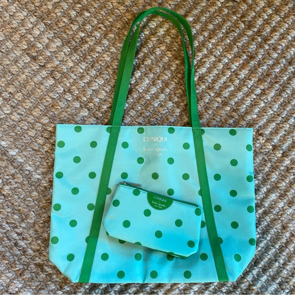 Kate Spade clinic medium size tote with matching make up bag mint lime green